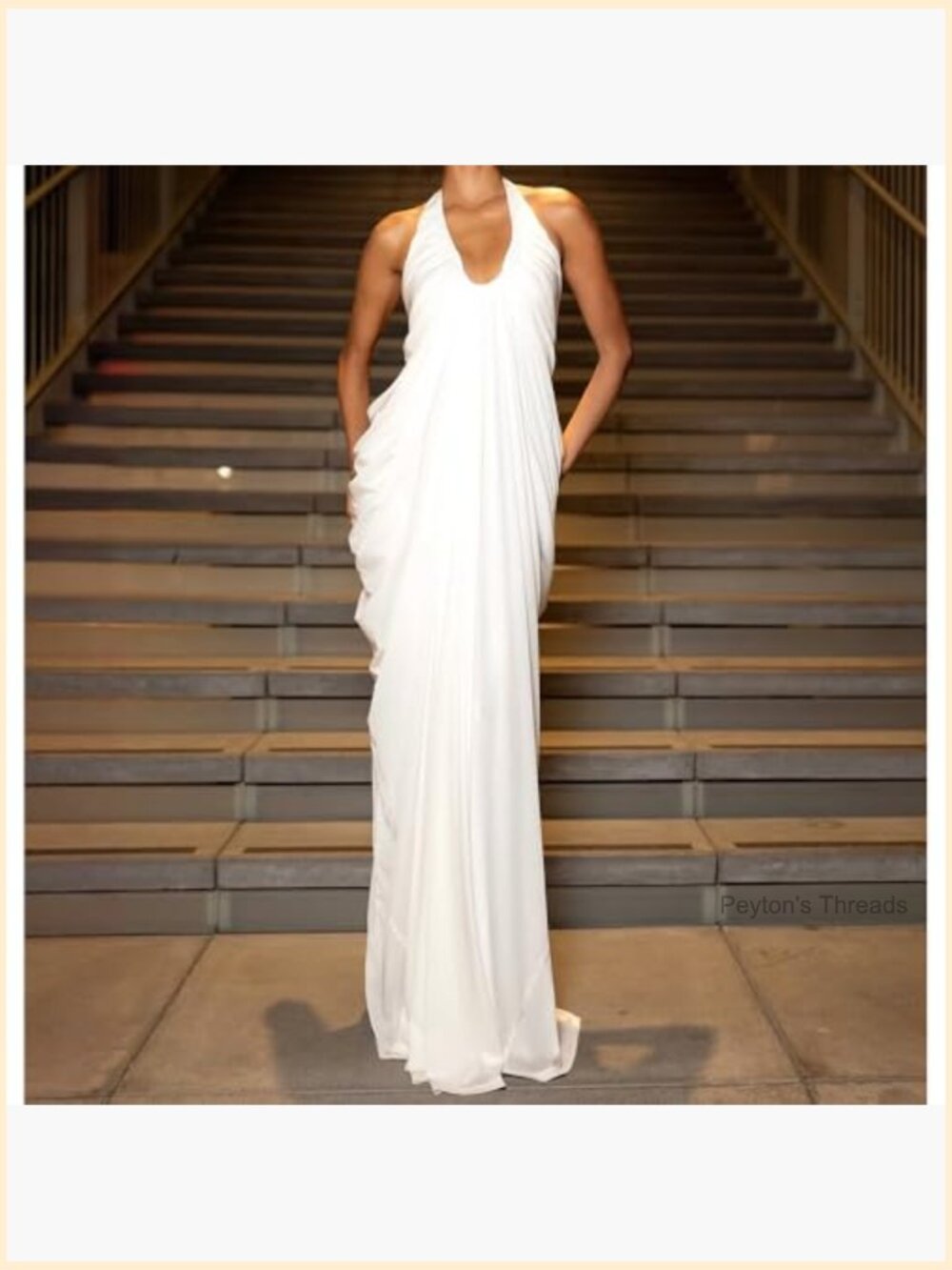 Halter Deep V-Neck Maxi Gown with Cascade Drape Floor-Length Wedding Guest Beach - Picture 7 of 7